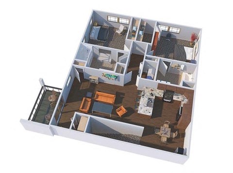 Floor plan for 2 beds, 2 baths, 1103 sqft